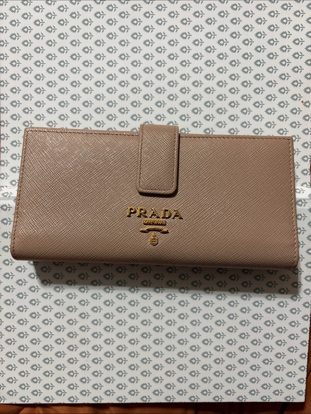 Prada Saffiano Leather Wallet in Taupe Box and Dust Bag included